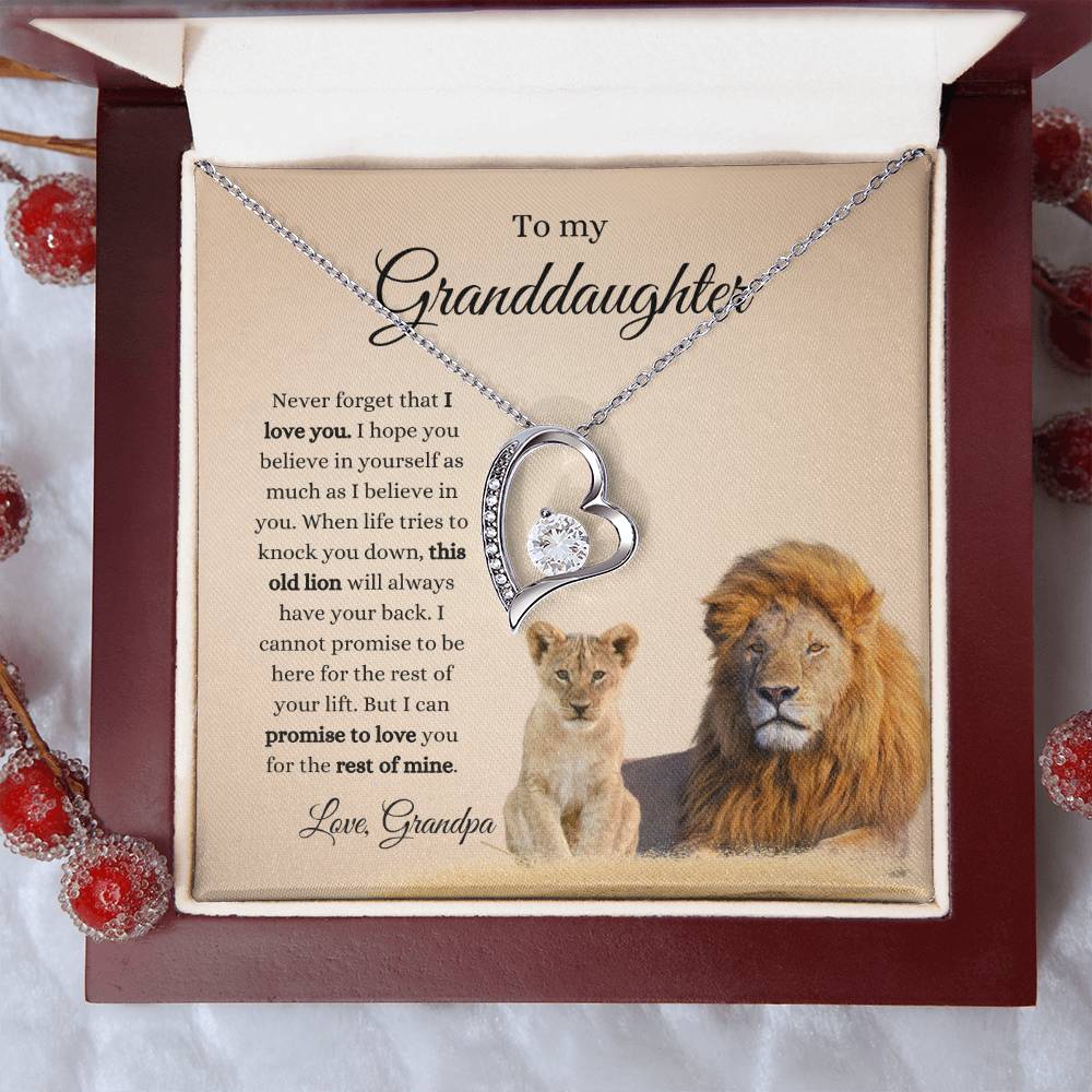 Grandpa To Granddaughter LION Necklace (Heart Pendant)