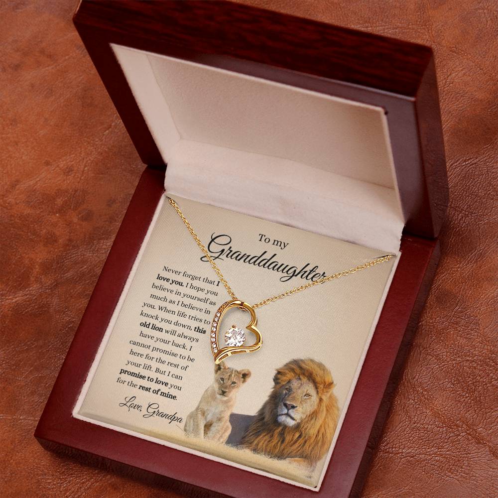 Grandpa To Granddaughter LION Necklace (Heart Pendant)