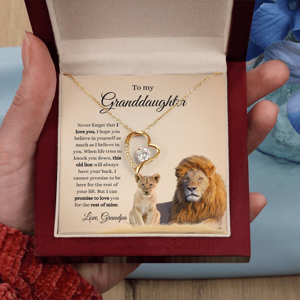 Grandpa To Granddaughter LION Necklace (Heart Pendant)