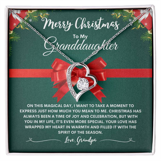 Grandpa To Granddaughter Necklace GREEN (Heart Pendant)