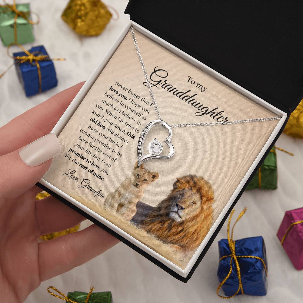 Grandpa To Granddaughter LION Necklace (Heart Pendant)