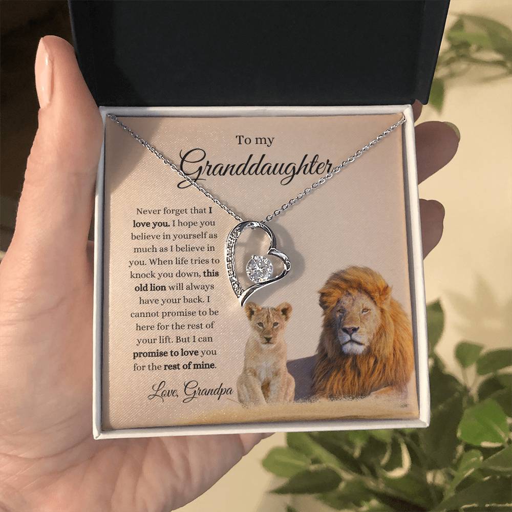 Grandpa To Granddaughter LION Necklace (Heart Pendant)