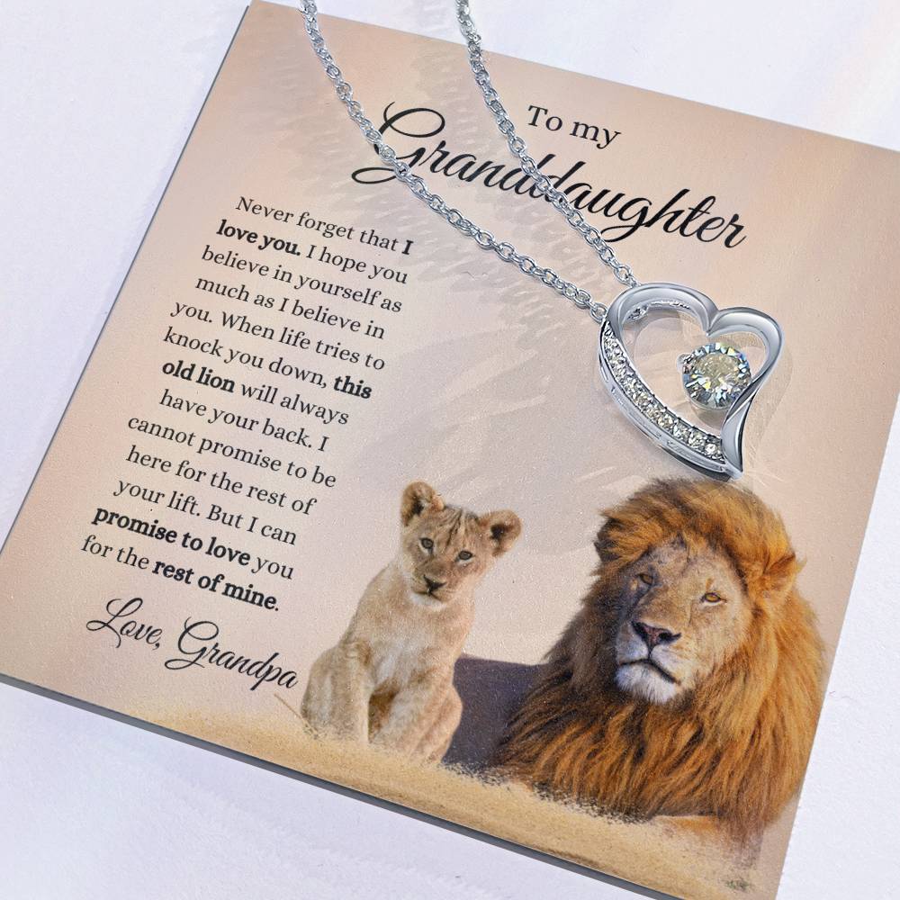 Grandpa To Granddaughter LION Necklace (Heart Pendant)