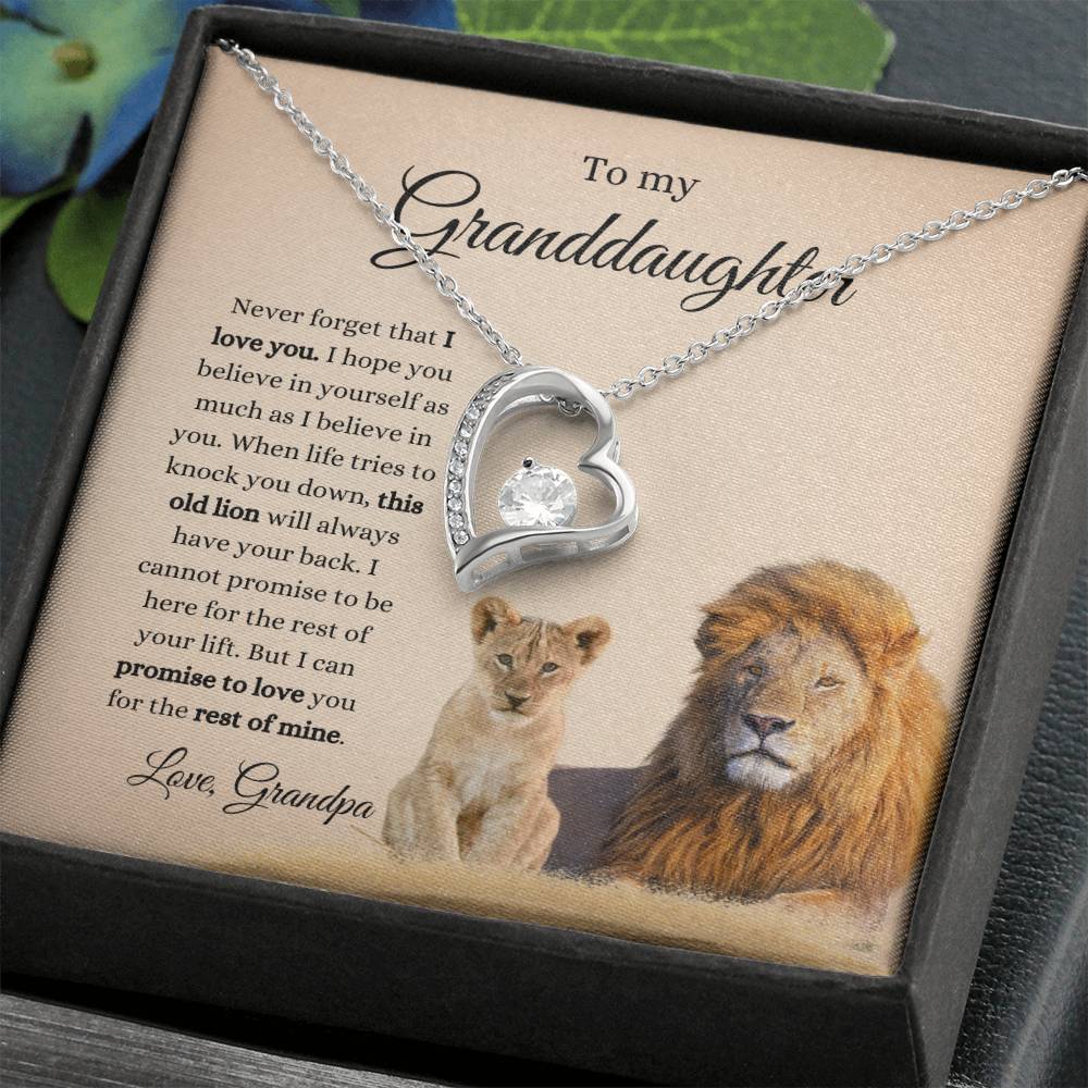 Grandpa To Granddaughter LION Necklace (Heart Pendant)