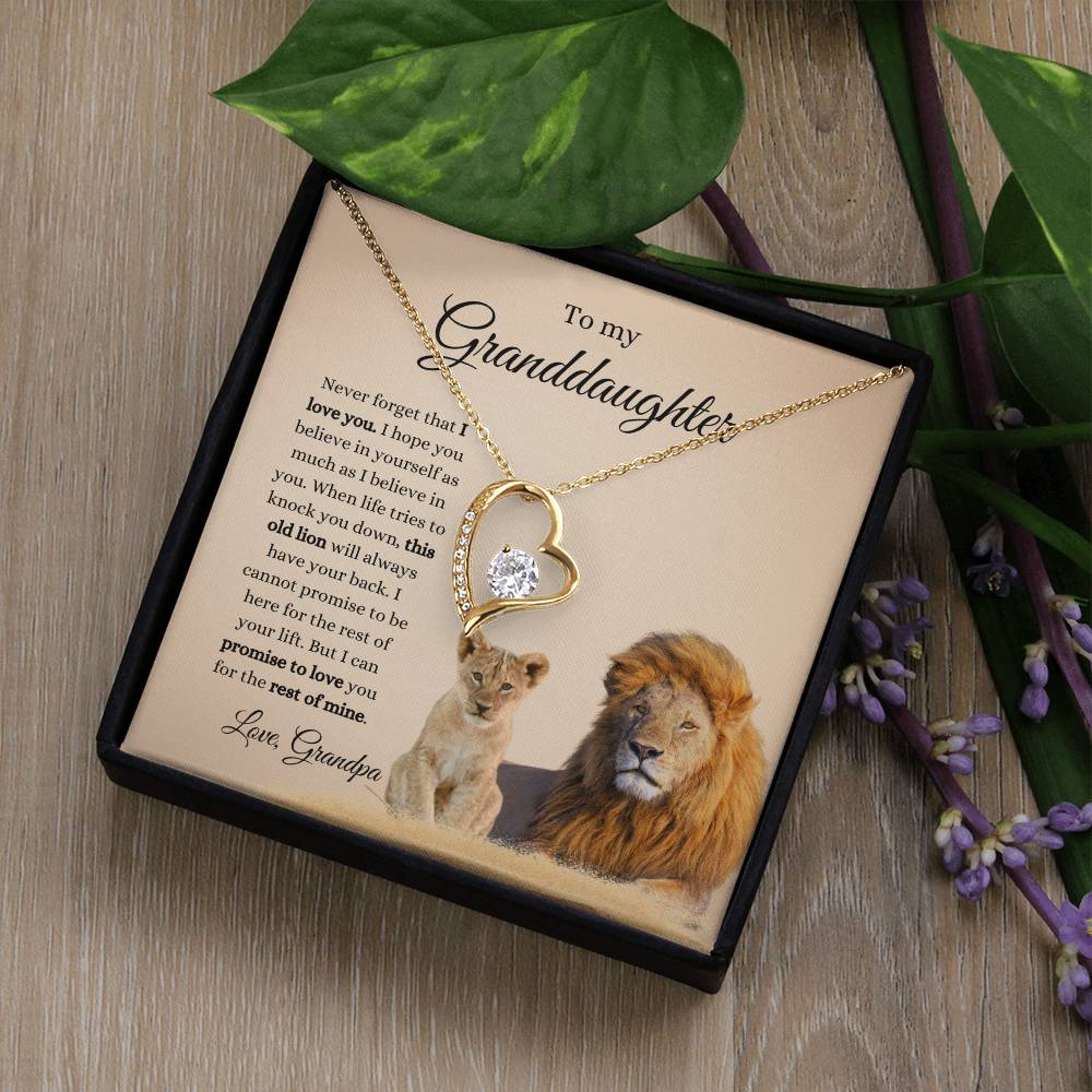 Grandpa To Granddaughter LION Necklace (Heart Pendant)